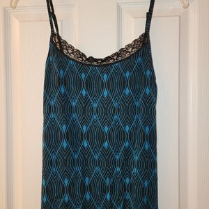 LOFT Black and Blue Geometric Lace Camisole